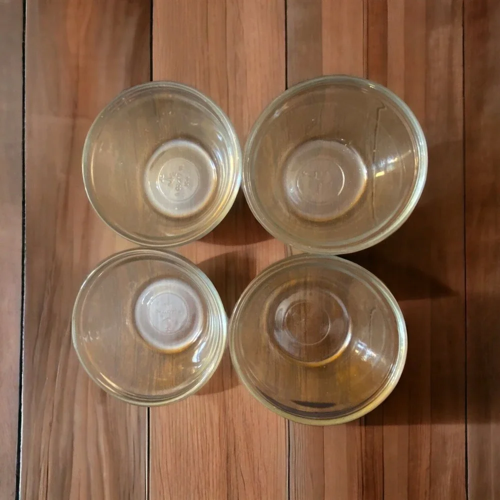Set Of 4 Anchor Hocking Slight Green Tint Glass Custard Cups Ramekins 6 Oz.
